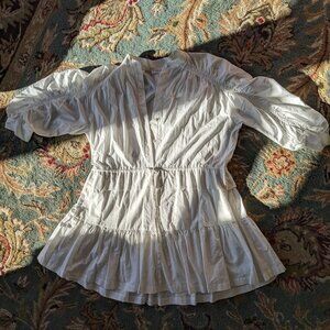 FRAME White Oversized Mini Dress with adjustable drawstring Size Medium